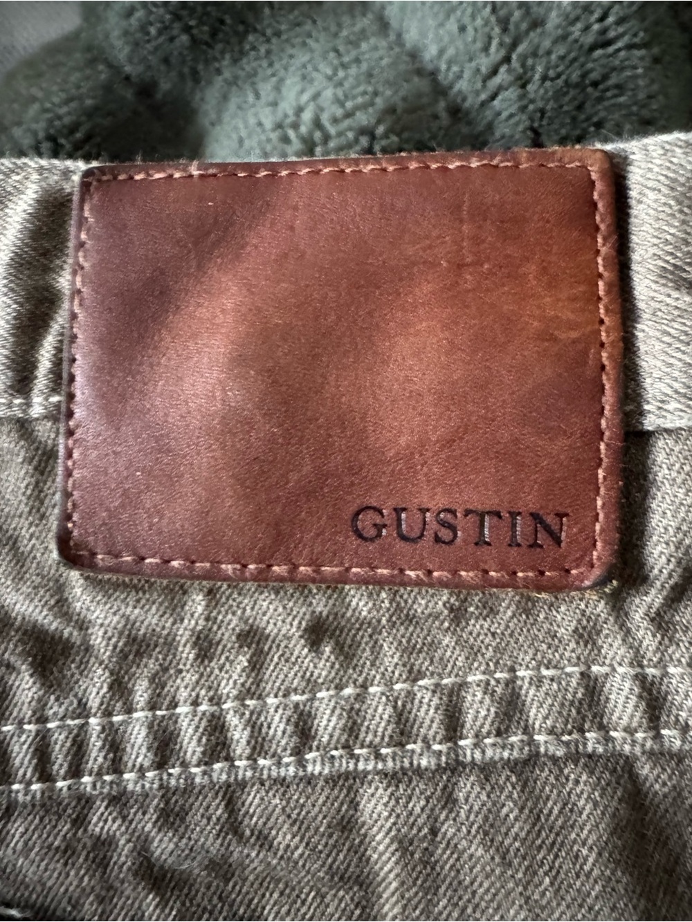 Gustin Olive Canvas Pants with Brown Leather Patch